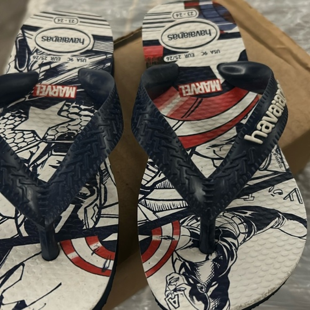 Havaianas Marvel Captain America Kids Flip Flops Navy Blue White Size 9C 25/26